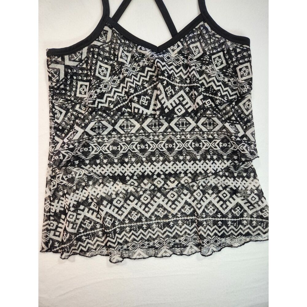 Womens Tank Top Size S Black Sheer Layered Tribal Boho Geometric Festival - Picture 4 of 9